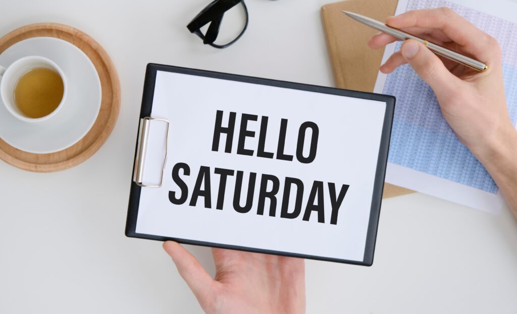 Top,View,Of,A,Business,Card,With,Text,Hello,Saturday,